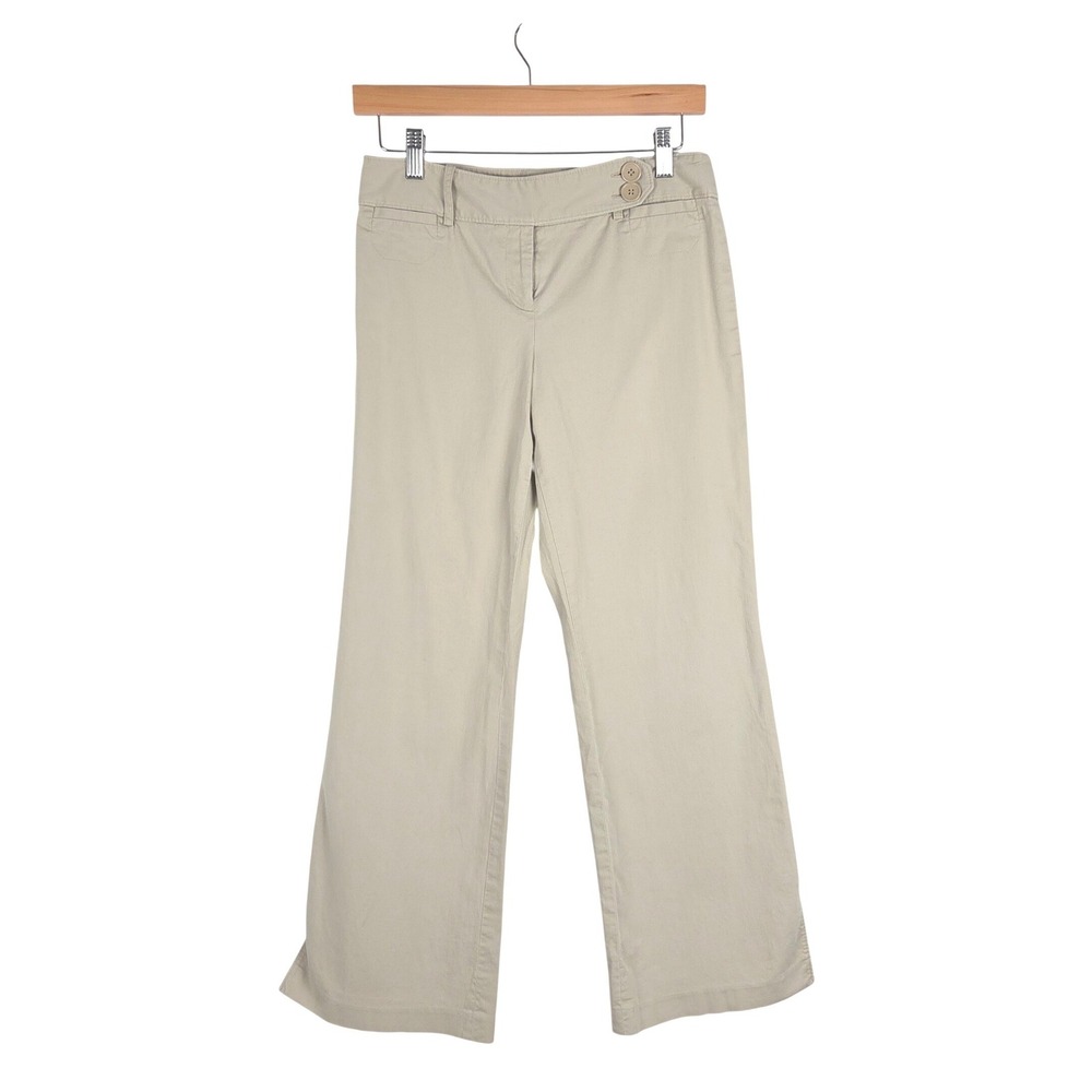 Ann Taylor Loft Petites Khaki Cotton Linen Blend Wide Leg Pants 4P Office Casual